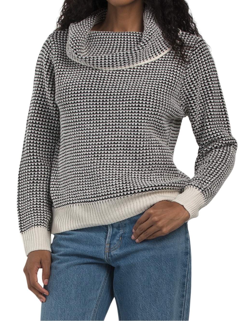 Rebecca Minkofff Cowl Neck Knit Sweater in Black & Cream